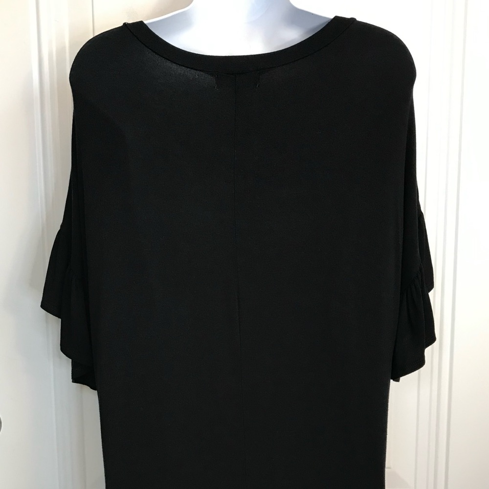 Boutique Women’s XL Perfect Peach Black Lightweight SS Ruffle Sleeve Dress EUC - Picture 9 of 12